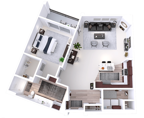 Floor plan for 1 bed, 1 bath, 1155 sqft